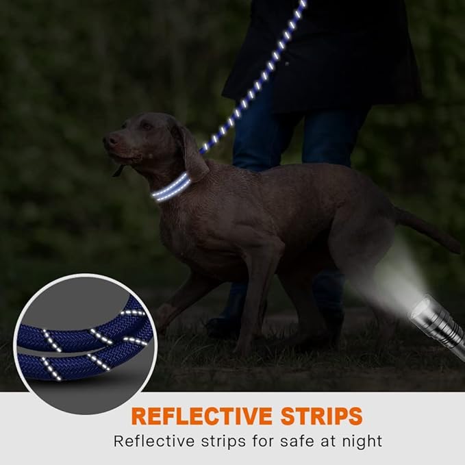 Taglory Rope Dog Leash 5 FT with Comfortable Padded Handle, Highly Reflective Threads Leash for Medium Large Dogs, 1/2 inch, Navyblue