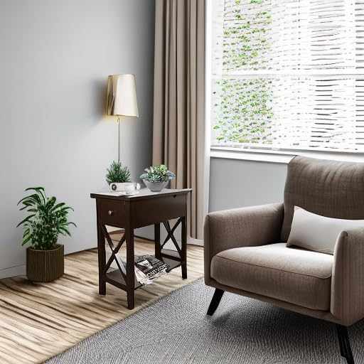 ChooChoo End Table, Flip Top Narrow End Table with Drawer, Accent Small Side Table Nightstand for Living Room, Bedroom, and Small Spaces, Espresso