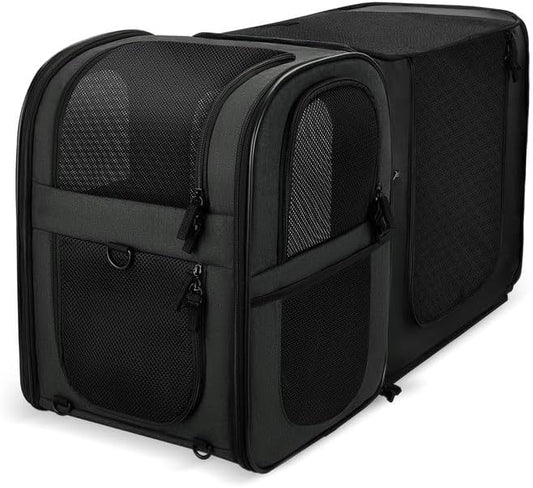Apollo Walker Pet Carrier Backpack for Large/Small Cats and Dogs, Puppies, Safety Features and Cushion Back Support for Travel, Hiking, Outdoor Use (Black-Expandable)