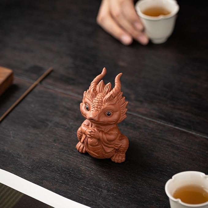 Chinese Zisha Dragon Tea Pet, Ceramic Tea Pet, Handmade Purple Clay Tea Pet for Kung Fu Tea Tray, Tea Pet Decorate Kungfu Tea Tray Accessories (J)