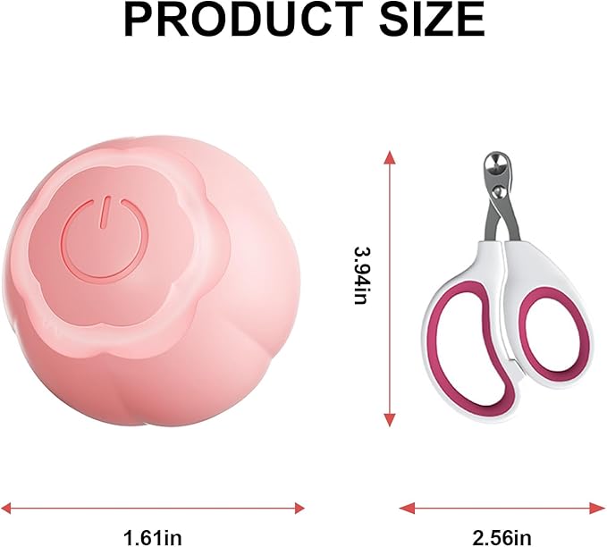 Interactive Cat Toys Ball, Wloom Cat Ball 2.0 Rolling with Nail Clippers for Bored Indoor Adult Cats, USB Rechargeable Automatic Cat Toys, Moving Ball Cat Toy for Cat/Kitten
