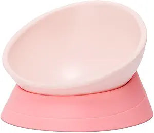 Tilted Angle Dog Bowls - Slanted Resin Dog Cat Food Bowl, Non-Slip Pet Feeder with Detachable Silicone Stand (Pink, L - 4 Cup)