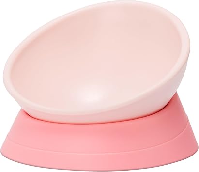 Tilted Angle Dog Bowls - Slanted Resin Dog Cat Food Bowl, Non-Slip Pet Feeder with Detachable Silicone Stand (Pink, L - 4 Cup)
