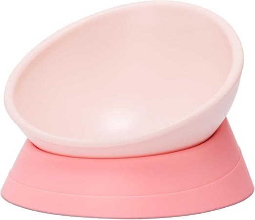 Tilted Angle Dog Bowls - Slanted Resin Dog Cat Food Bowl, Non-Slip Pet Feeder with Detachable Silicone Stand (Pink, L - 4 Cup)