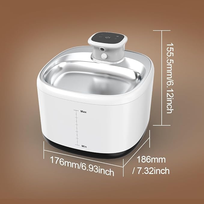 Wireless Smart Cat Water Fountain, 2L Stainless Steel Pet Water Dispenser with Motion Sensor, Ultra Quiet Pump, 5-Stage Filter, BPA-Free, Rechargeable Battery for Cats, Kittens & Small Dogs