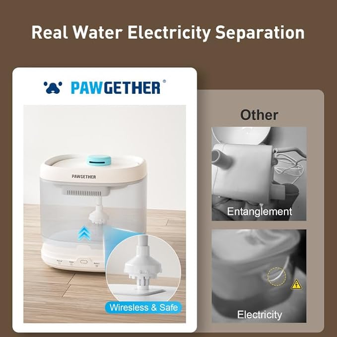 PAWGETHER® Cat Water Fountain with Radar Sensor and Wireless Pump, Ultra Quiet 67oz/2L Automatic Pet Water Fountain for Dogs and Cats with Replacement Filter Dog Water Dispenser