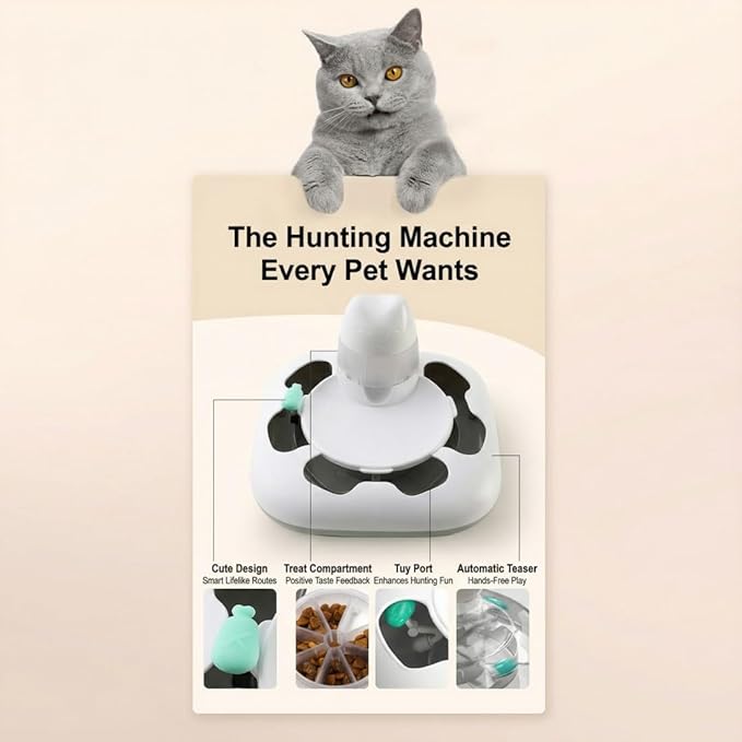 Automatic Interactive Pet Toy with Treat Dispenser, Motion-Activated Puzzle Feeder for Cats and Dogs, Smart Play Toy for Mental Stimulation