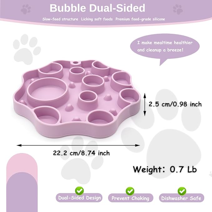 Non-Slip Slow Feeder Pet Bowl – Anti-Choking Feeding Bowl with Suction Cups for Dogs & Cats, Promotes Healthy Digestion (Purple, Bubble)