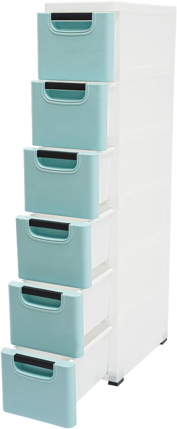 6 Drawers Narrow Slim Plastic Storage Cabinet,Storage Drawer with Wheels,6 Tier Drawers Dresser,Rolling Narrow Cabinet for Small Spaces Bathroom Kitchen Bedroom Living Room,Blue