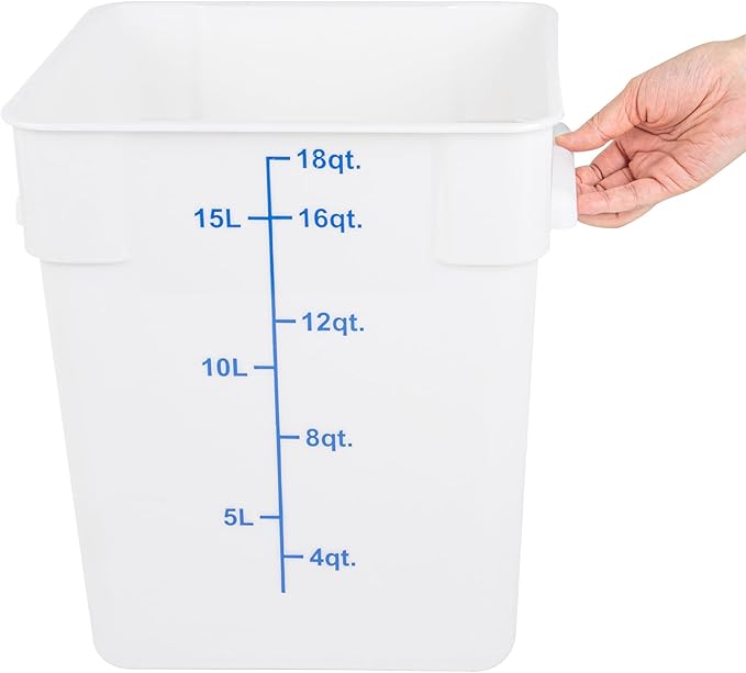 Restaurantware Food Storage Container 10 Pack of 18 qt Plastic Kitchen Storage Bin with Volume Markers Space-Efficient Design Dishwasher-Safe Polypropylene White