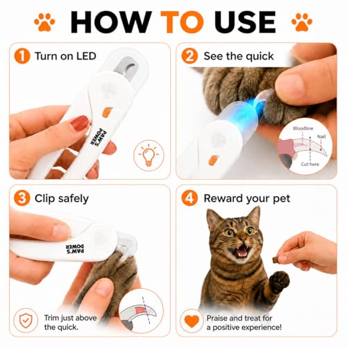 Cat Nail Clipper & Small Dog Nail Clippers with LED Light - Illuminates Nails & Bloodline for Safe, Easy Trimming - Extra Sharp, Avoid Over-Cutting - Essential Cat Supplies, White - Image 5