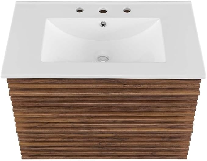 Modway Render 30" Wall-Mount Bathroom Vanity in Walnut White