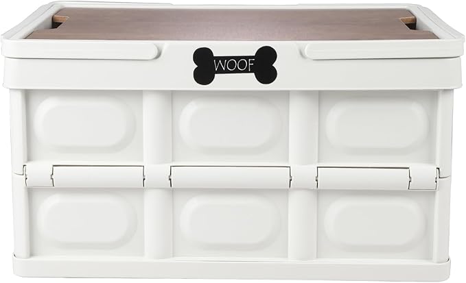 Morezi Outdoor dog toy bin chew proof box storage in plastic foldable designed dog stuff organizer great for pet food organizing toys leashes clothing in outside cream