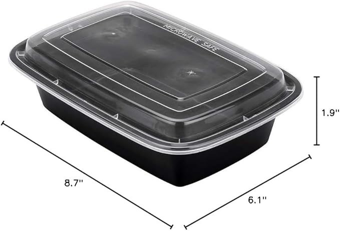 Restaurantware-Asporto 38 Ounce Take Out Containers, 100 Food Containers With Lids - Microwavable, Disposable, Black Plastic To Go Boxes For Food, No BPA, For Take Out And Delivery