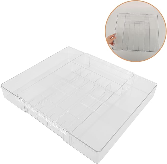 CHILDWEET Expandable Cutlery Tray Organizer Acrylic Silverware Storage for Kitchen Drawer Multi-compartment Utensil Holder