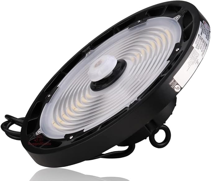 RuggedGrade 150W - Titan V Series LED High Bay UFO Light with Motion Sensor - 20,500 Lumens - High Voltage 277-480V - 5000K Bright White - Outdoor LED Light - DLC 5.1 Premium