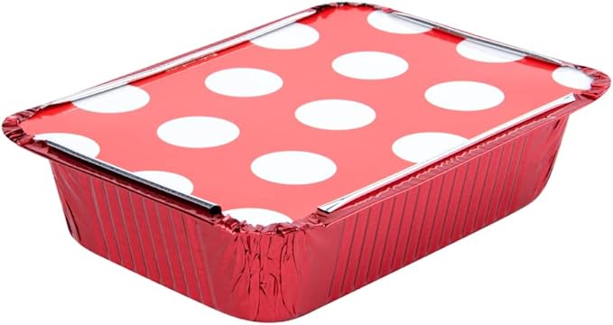 Restaurantware 16 Ounce Disposable Takeout Containers 50 Rectangle Food Containers - With Polka Dot Lids Red Takeaway Containers Aluminum Delivery Containers Freezable