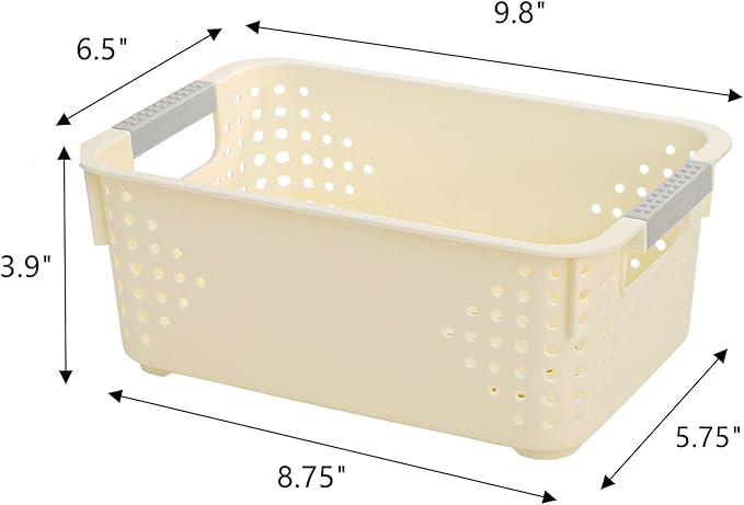 Frcctre 8 Pack Plastic Storage Baskets, Small Pantry Organizer Basket Bins Household Organizers with Handle for Kitchen Cabinet Countertop Bedroom Bathroom, 9.8"L x 6.5"W x 3.9"H, Off-white
