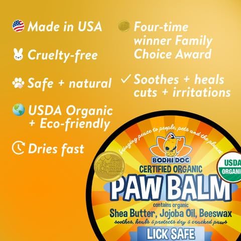 Bodhi Dog Paw Balm - USDA Certified Organic, Natural Healing & Soothing for Dry, Cracking, Rough Pet Paws- Protects, Restores, & Relieves Chapped Paws- Better Than Paw Wax (4oz)
