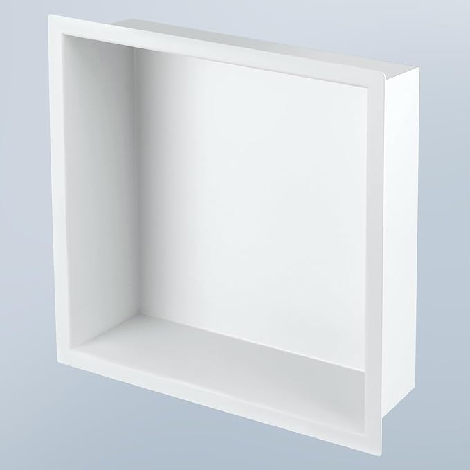 12"×12" Stainless Steel Shower Niche, Recessed Shower Caddy, Bathroom Shelf Insert Fits for 11"x11" Wall Hole Installation (Matte White)