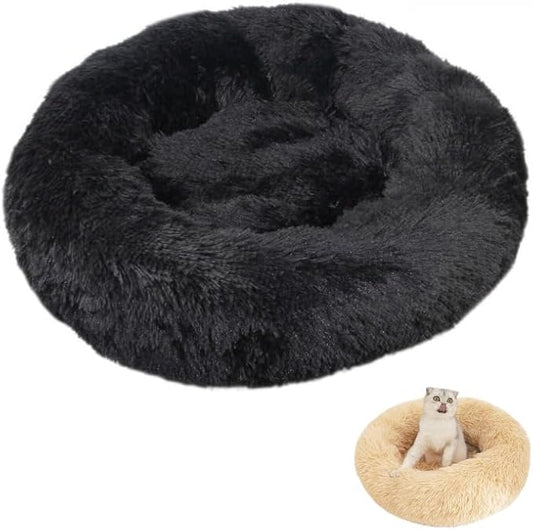 Anxiety Relief Dog Bed - Mr Fluffy Friend Anti-Anxiety Original Calming Plush Pet Bed for Chewing, Crate Training & Thunderstorm Stress (Black,S-50CM)