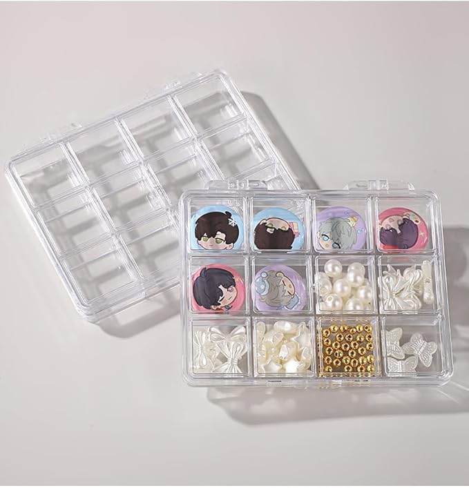 12 grid acrylic storage box, nail jewelry and earring display cabinet, nail art craft storage box with transparent cover, fishing bait, rock collection