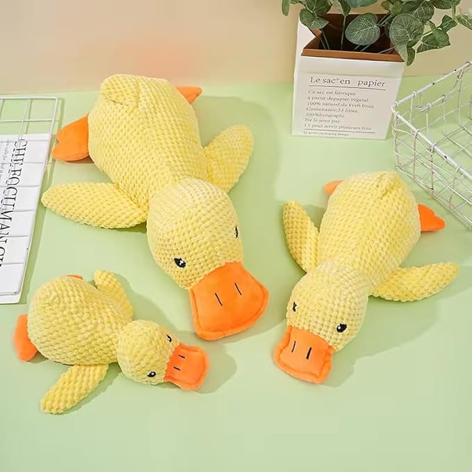 Mellow Dog Calming Duck, New Yellow Duck Dog Toy, The Mellow Ducks Calming Pillow, Dogs Ducks Toy with Quacking Sound for Indoor Dogs (Yellow) (Large)