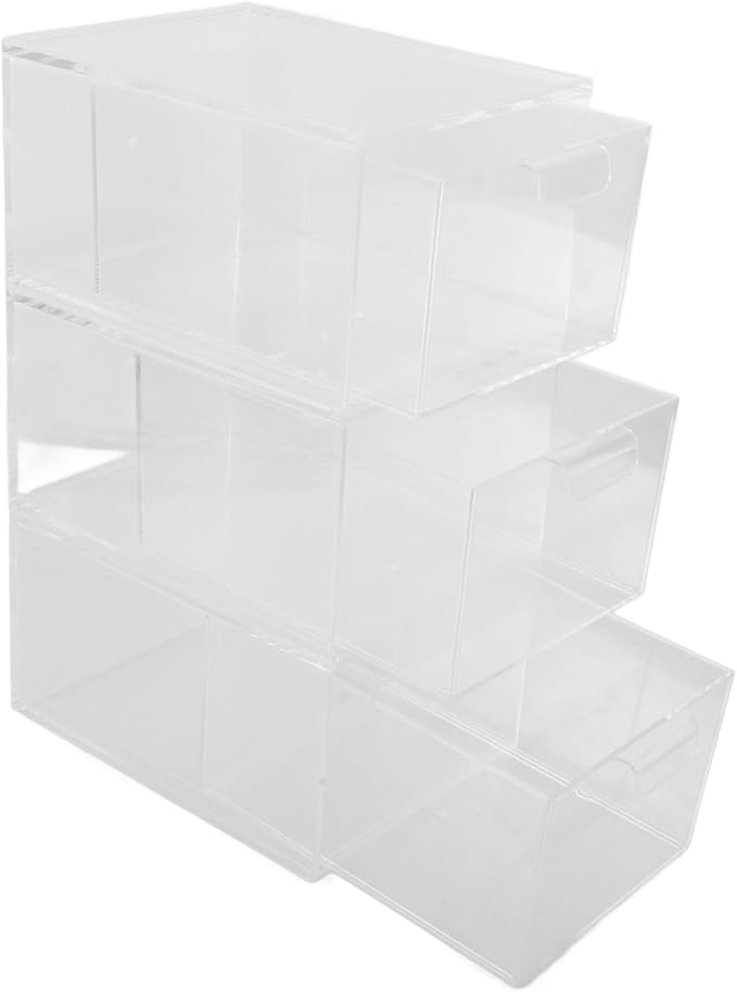 Uonlytech 3Pcs Stackable Makeup Organizer Transparent Storage Box for Vanity and Drawer Style Design Space Saving for Bathroom and Home Use