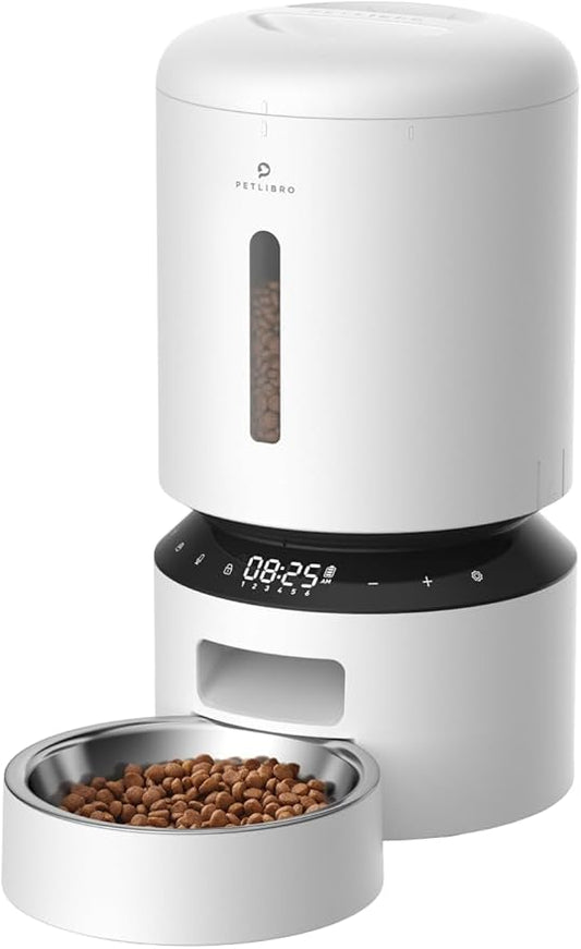 PETLIBRO Automatic Cat Feeder, Automatic Dog Food Dispenser with Freshness Preservation, 5L Timed Pet Feeders for Dry Food, Up to 6 Meals Per Day, Granary 5L Basic Button Type White