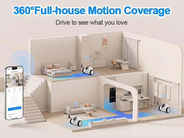 Pet Compainion Robot on Wheels,Distance App Control,Movable Security Camera with 2-Way Talk,Night Vision Pet Robot & Automatic Cat Feeder,with 6L Automatic Cat Feeder with Camera