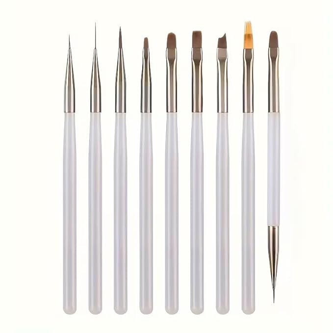 9Pcs Multi-Functional Nail Art Brush Set, Professional Brushes for Gel Polish, French Tip, Ombre, Liner & Clean Up, Manicure Tools for DIY & Salon Nail Design Tools-Grey