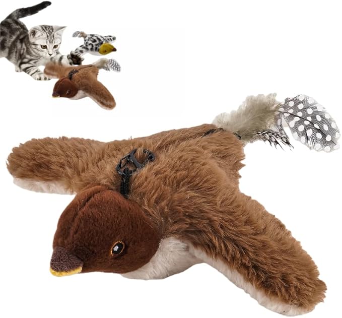 Interactive Flying Bird cat Toy Remote Control/Lanyard Configuration, Simulated Bird Sounds, cat Toy, Suitable for Indoor Cats to Play, Electric Simulated pet Toy, for Chasing and Playing
