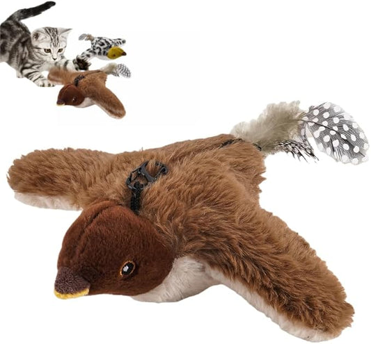Interactive Flying Bird cat Toy Remote Control/Lanyard Configuration, Simulated Bird Sounds, cat Toy, Suitable for Indoor Cats to Play, Electric Simulated pet Toy, for Chasing and Playing