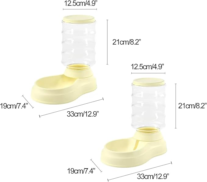 Cat Food Dispenser 3L, Cat Feeder and Cat Water Dispenser Set, Automatic Feeder for Pets Dogs, Puppies, Kittens, Rabbits(Yellow)