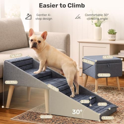 2-in-1 Foldable Dog Stairs for Couch, Wooden Pet Steps Ottoman - Image 3