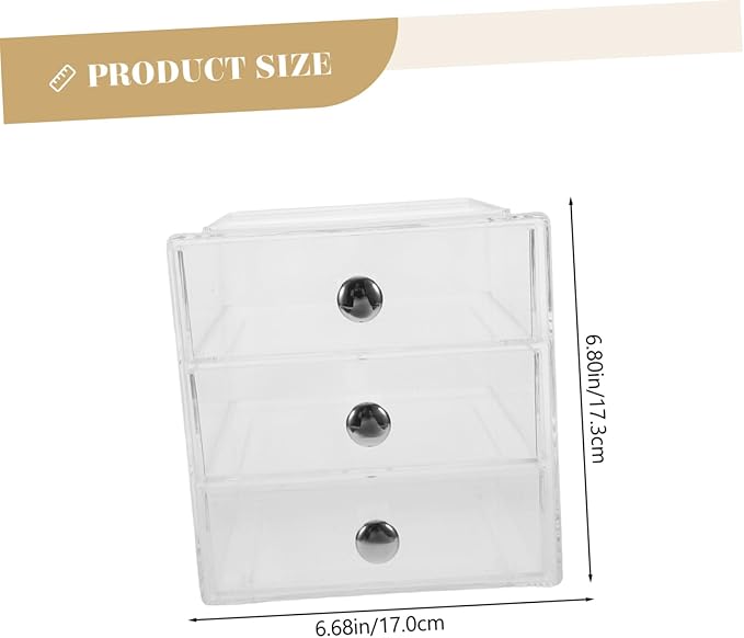 Three-layer Desk Storage Organizer Box Desk Organizer Drawers Transparent Silver Handle