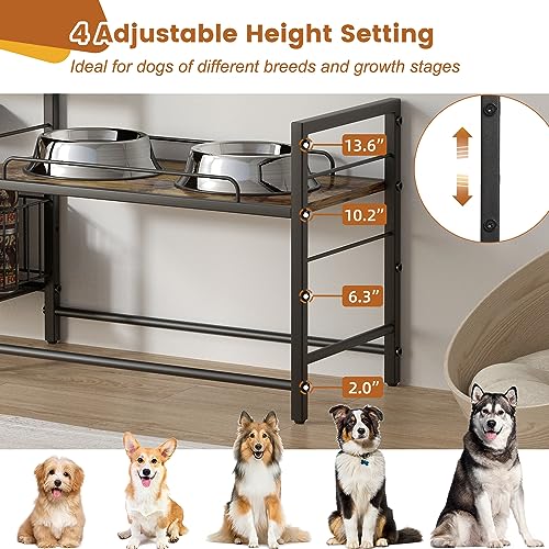 Elevated Dog Bowl Stand with Toy Bin Basket, 4 Height - Image 4