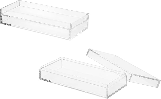 Acrylic Box with Lid, 5.91 x 5.91 x 1.38 in Acrylic Display Case Plastic Square Cube Container Storage Holder Stackable Bins for Cosmetic Collectible Candy Jewelry(2 Pack, Clear)