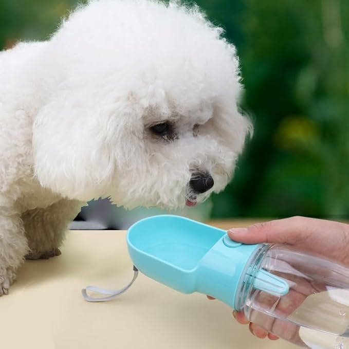 11oz Portable Dog Water Bottle with 6oz Food Container - Leakproof Travel Dispenser for Cats, Dogs & Service Animals, Dog Walking Accessories-Blue