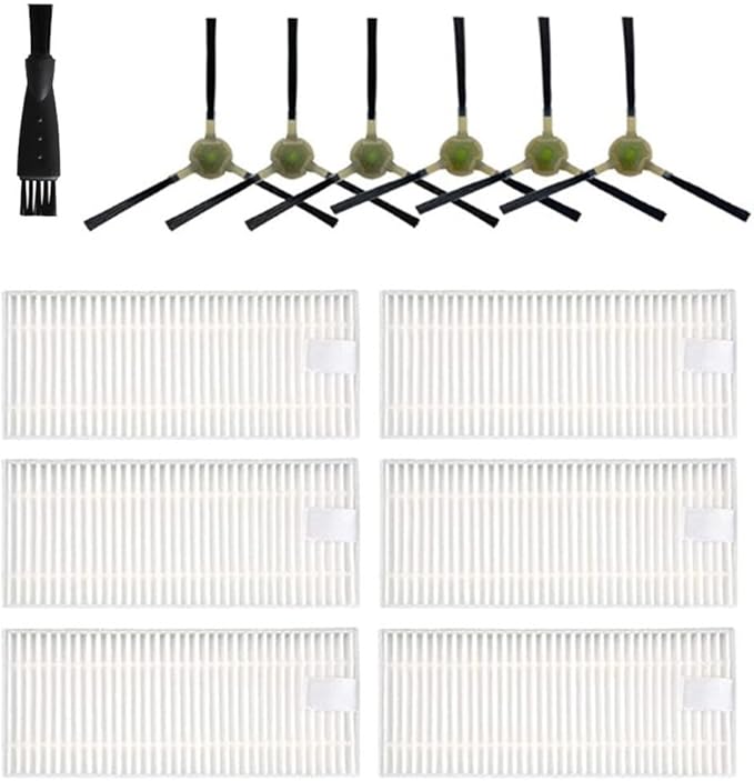 Side Brush and Filter Kit for Life K2 K3 K4 K5 and M210 M210S M210B M213 Robot Vacuum Cleaner, 6 Filters, 6 Side Brushes, Cleaning Brush