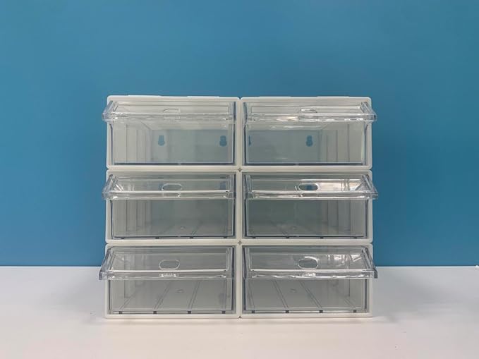 6 Pcs Drawer Stacking Storage Cabinet, White Plastic Drawers Storage Closet & 18 Pcs Clear Dividers Organizer Rack & 12 Pcs Tag Card for Home Office School