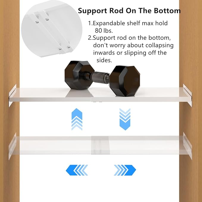 Large Expandable Closet Storage Shelves with Seamless Sticker, 15.8'' Width Adjustable Wardrobe Shelf Storage Rack DIY Divider RV Separator for Cabinet Pantry, 2Pack