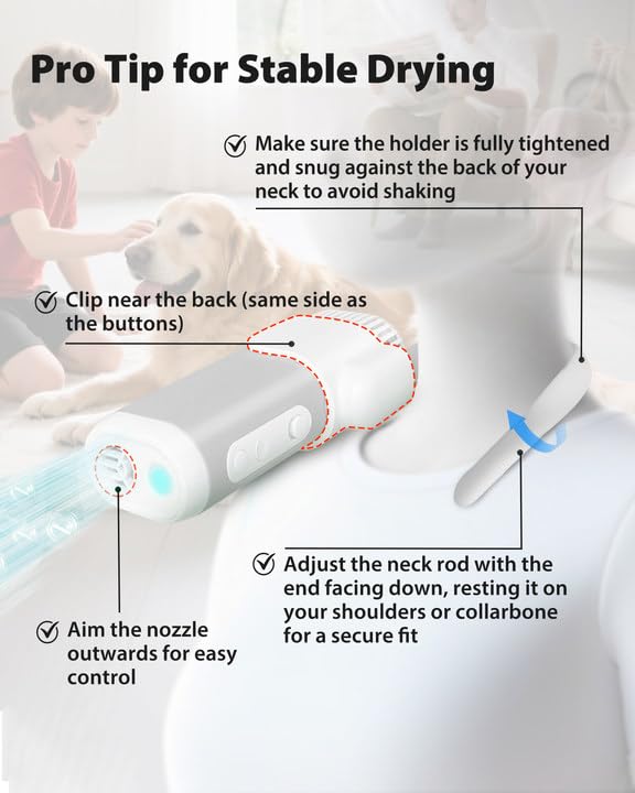 L&W BROS. Hands Free Dog Dryer – Powerful & Professional Pet Blow Dryer for Small & Medium Dogs & Cats, Adjustable Airflow, Easy Storage, Negative Ion Technology (White)