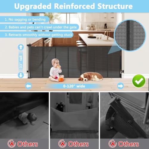 Reinforced Bottom 120 Inch Retractable Baby Gates Extra - Image 3