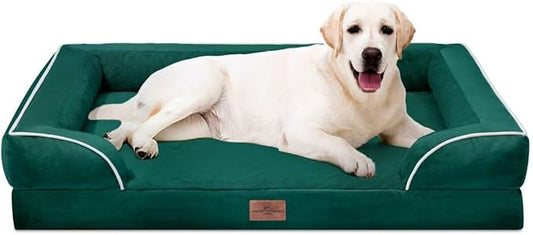 Comfort Expression Orthopedic Dog Bed for Extra Large Dogs 45x35 Inch, Waterproof Supportive Egg Crate Foam XL Pet Bed with Removable Bolsters, Dog Couch with Washable Cover & Non-Slip Bottom, Emerald