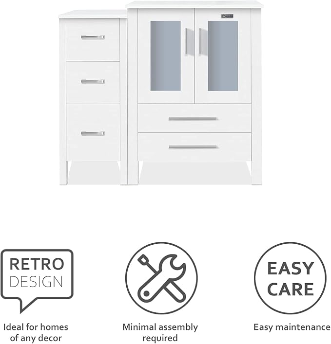 eclife 36" Modern Bathroom Vanity Sink Combo Freestanding Cabinet with Small Side Cabinet, Without Vessel Sink, Faucet, Drain (White Vanity Only)