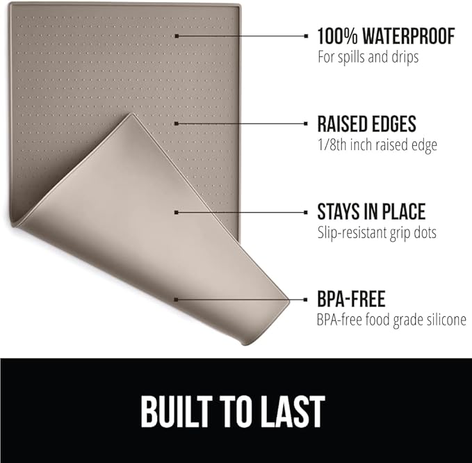 Gorilla Grip Slow Feeder Dog Bowl and Pet Feeding Mat, 4 Cups Dogs Pet Bowls Slip Resistant, Dog Food Mats Size 18.5x11.5 Waterproof Placemats, Both in Beige Color, 2 Item Bundle