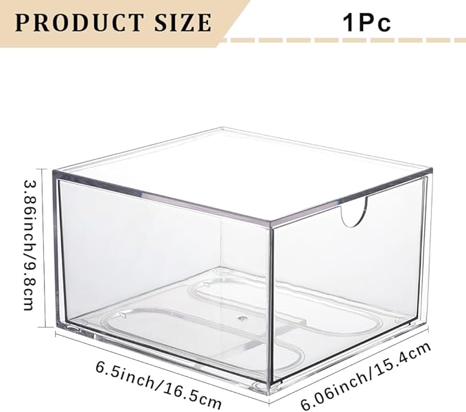 CREATCABIN Disposable Face Towel Holder Face Cloth Storage Box Clear Acrylic Stackable Makeup Clean Skin Club Towels Organizer Container Bin with Drawer for Bathroom Coutertop Accessory 6.5 x 6 x 3.9