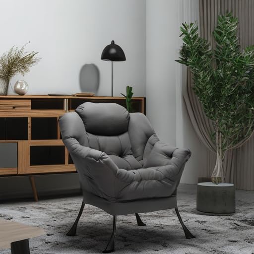 HollyHOME Lazy Chair with Armrest and Side Pocket, Comfy Accent Lounge Chair,Leisure Sofa Armchair for Living Room, Bedroom, Dorm, or Small Spaces, Oversized Reading Sofa Chair,Dark Grey