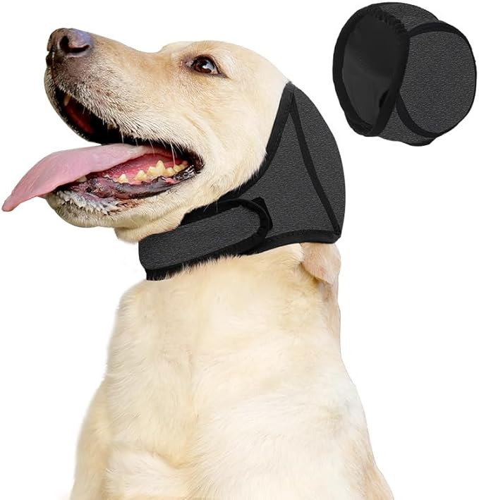 Rosvola Dog Quiet Ear Cover, Dog Ear Covers for Bath, Dogs Calming Hood, Anxiety Relief Pet Ear Cover Muffs for Bath Grooming Thunder Fireworks (L)